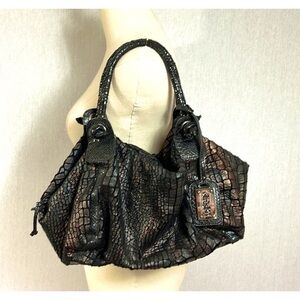 Treska brown iridescent faux reptile shoulder bag